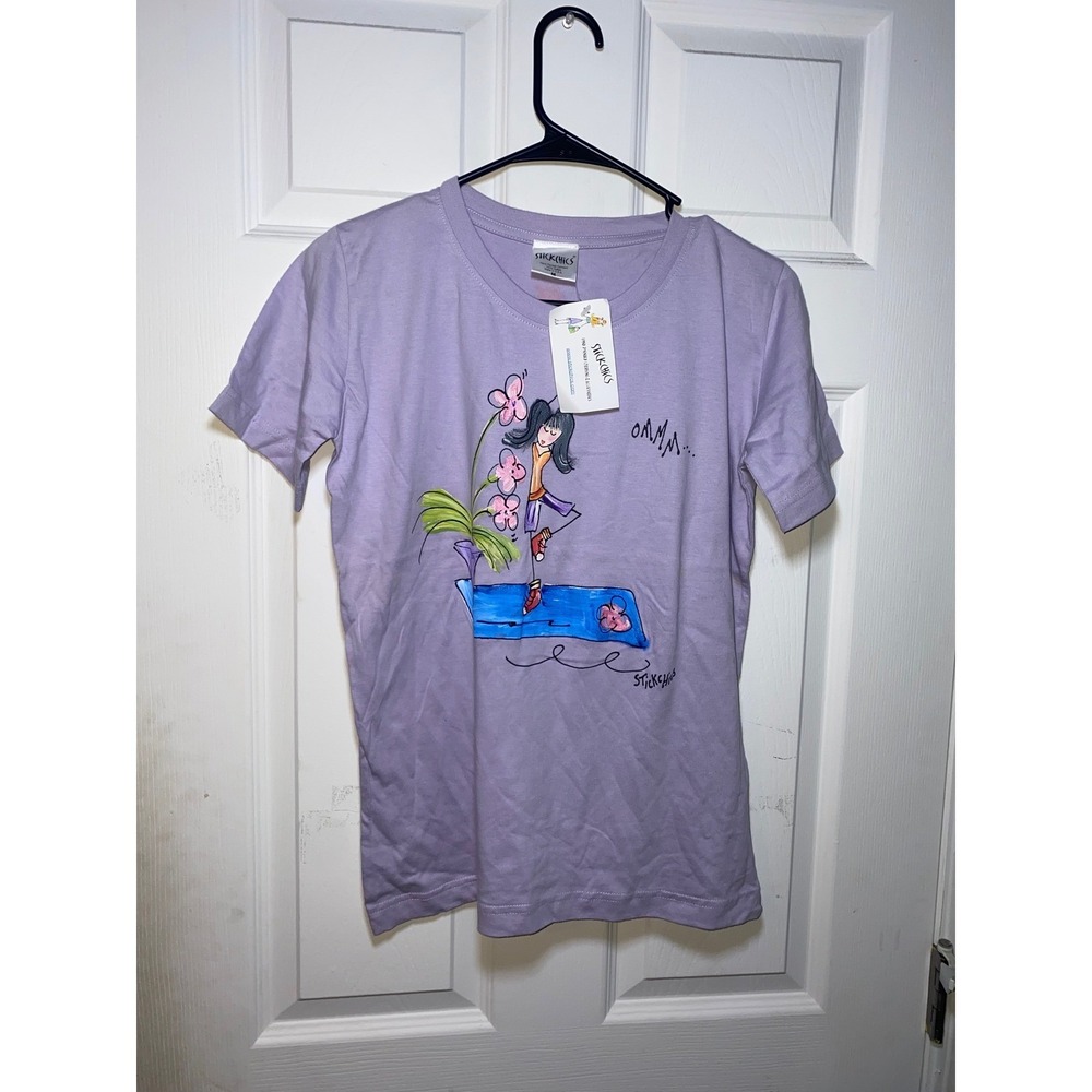 StickChics Hand Painted Yoga Graphic T-Shirt Lavender Purple Cotton Mens Medium